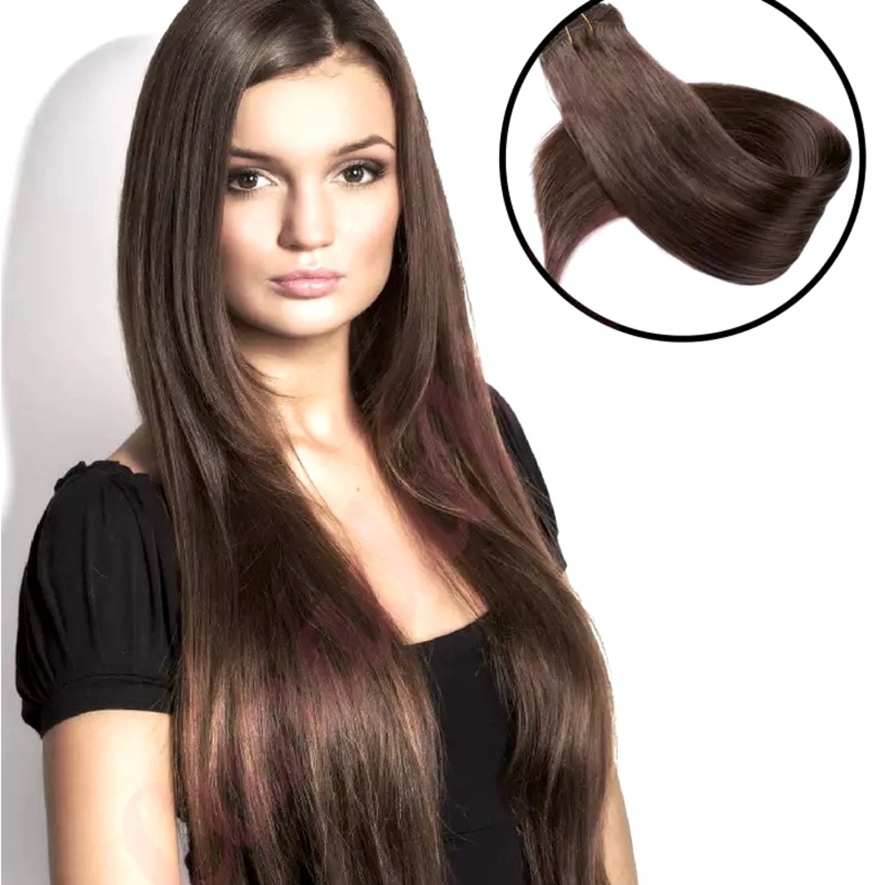 100% HH full shine dark brown hair wefts of the highest quality. (8 bands)